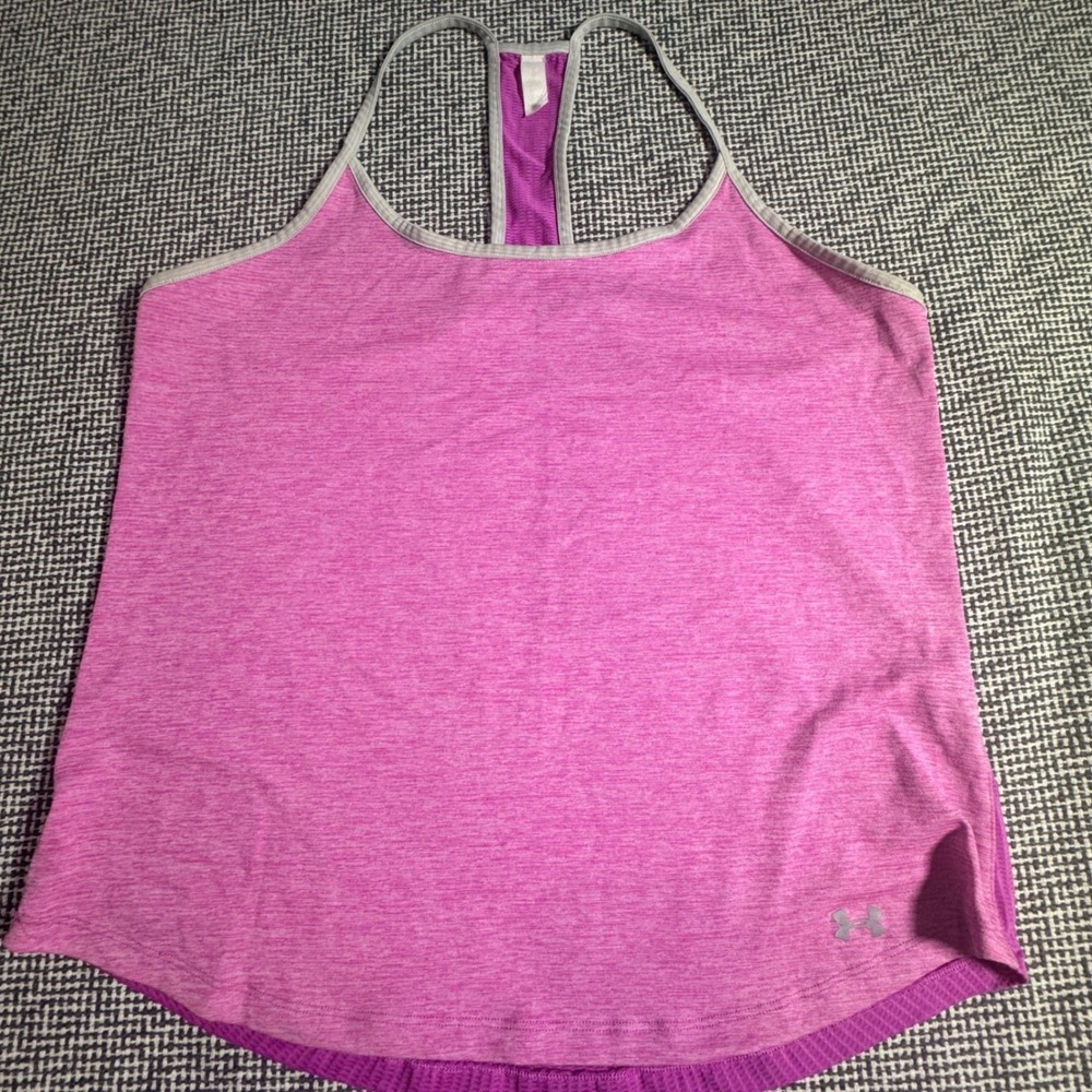 Under Armour Womens Pink Heathered Mesh Back Racerback Tank Top Activewear